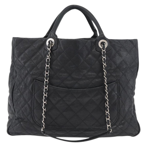 CHANEL Matelasse Chain Tote Bag Caviar Skin 2way Black Silver CC Auth bs35339