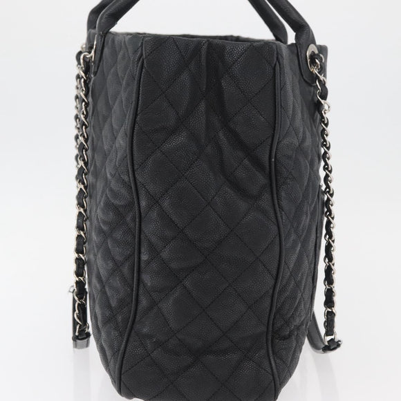 CHANEL Matelasse Chain Tote Bag Caviar Skin 2way Black Silver CC Auth bs35339