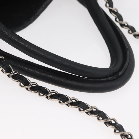 CHANEL Matelasse Chain Tote Bag Caviar Skin 2way Black Silver CC Auth bs35339