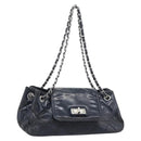 CHANEL Matelassé Kettenhandtasche Lackleder Navy Silber CC Auth bs35340-1