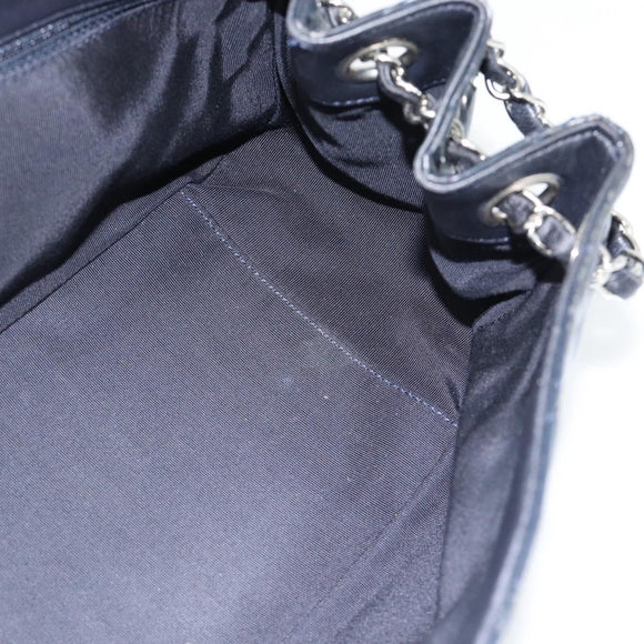 CHANEL Matelassé Kettenhandtasche Lackleder Navy Silber CC Auth bs35340