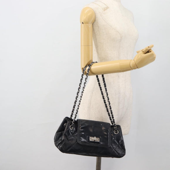 CHANEL Matelassé Kettenhandtasche Lackleder Navy Silber CC Auth bs35340