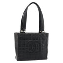 CHANEL Choco Bar Hand Bag Leather Black Gold CC Auth bs35341-1