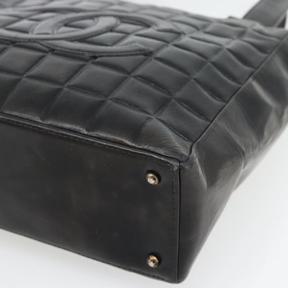 CHANEL Choco Bar Hand Bag Leather Black Gold CC Auth bs35341