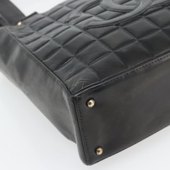 CHANEL Choco Bar Hand Bag Leather Black Gold CC Auth bs35341