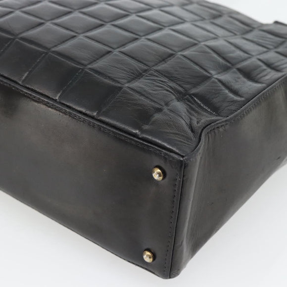 CHANEL Choco Bar Hand Bag Leather Black Gold CC Auth bs35341