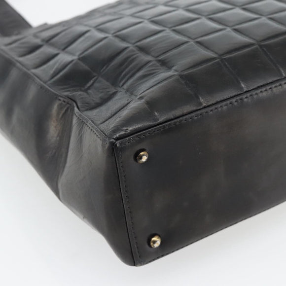 CHANEL Choco Bar Hand Bag Leather Black Gold CC Auth bs35341