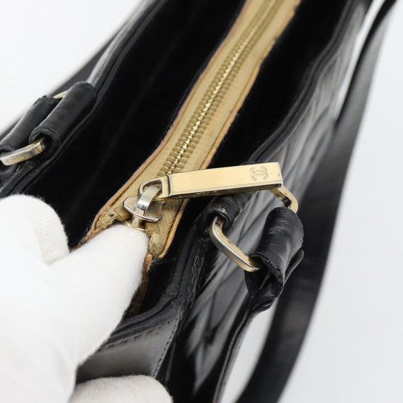 CHANEL Choco Bar Hand Bag Leather Black Gold CC Auth bs35341