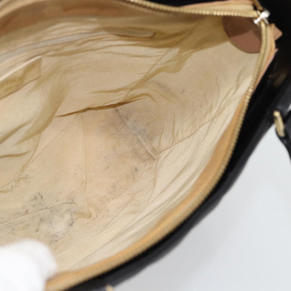 CHANEL Choco Bar Hand Bag Leather Black Gold CC Auth bs35341