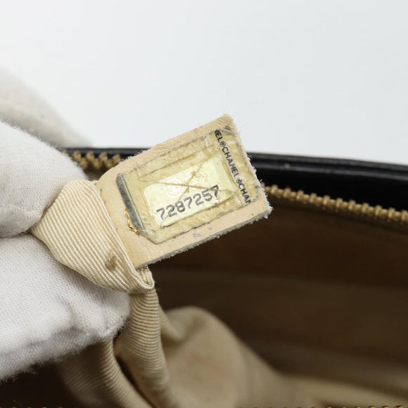 CHANEL Choco Bar Hand Bag Leather Black Gold CC Auth bs35341