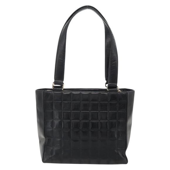 CHANEL Choco Bar Hand Bag Leather Black Gold CC Auth bs35341