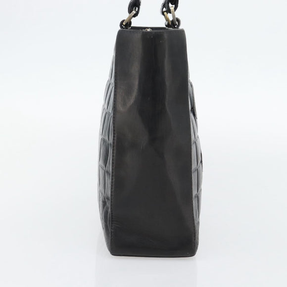 CHANEL Choco Bar Hand Bag Leather Black Gold CC Auth bs35341