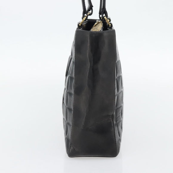 CHANEL Choco Bar Hand Bag Leather Black Gold CC Auth bs35341