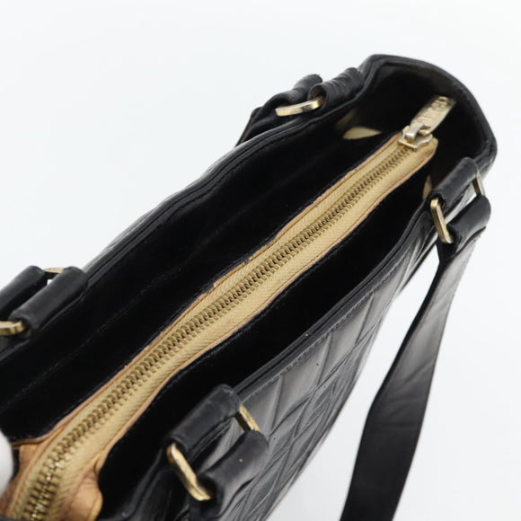 CHANEL Choco Bar Hand Bag Leather Black Gold CC Auth bs35341