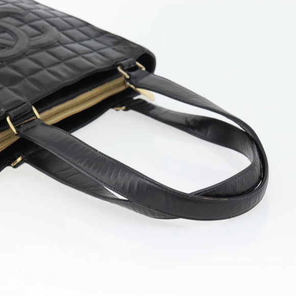 CHANEL Choco Bar Hand Bag Leather Black Gold CC Auth bs35341