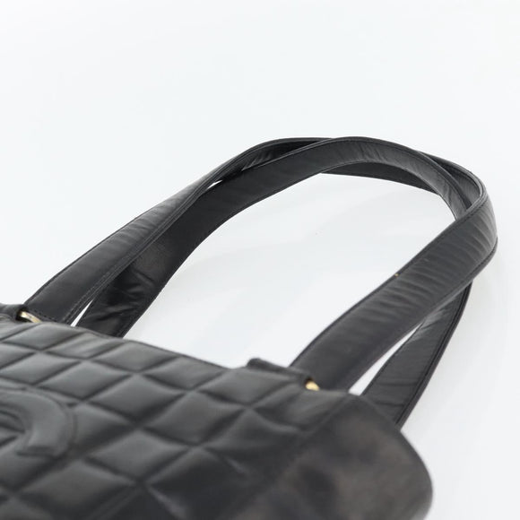 CHANEL Choco Bar Hand Bag Leather Black Gold CC Auth bs35341