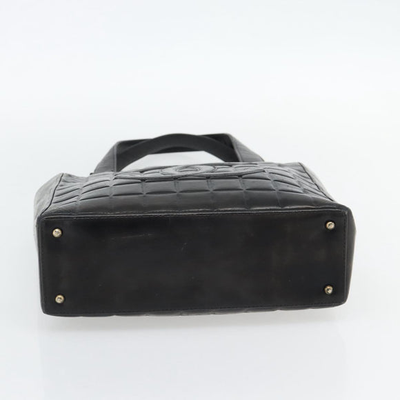 CHANEL Choco Bar Hand Bag Leather Black Gold CC Auth bs35341