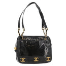 CHANEL Chain Shoulder Bag Patent Leather Black Gold CC Auth bs35342-1