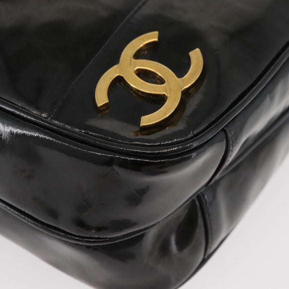 CHANEL Chain Shoulder Bag Patent Leather Black Gold CC Auth bs35342
