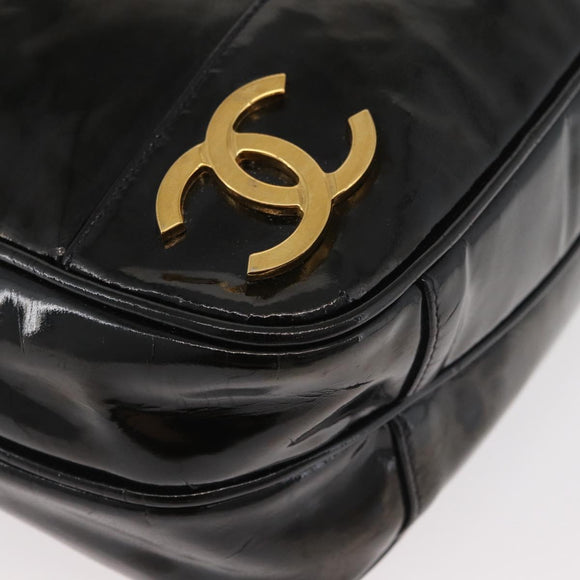 CHANEL Chain Shoulder Bag Patent Leather Black Gold CC Auth bs35342