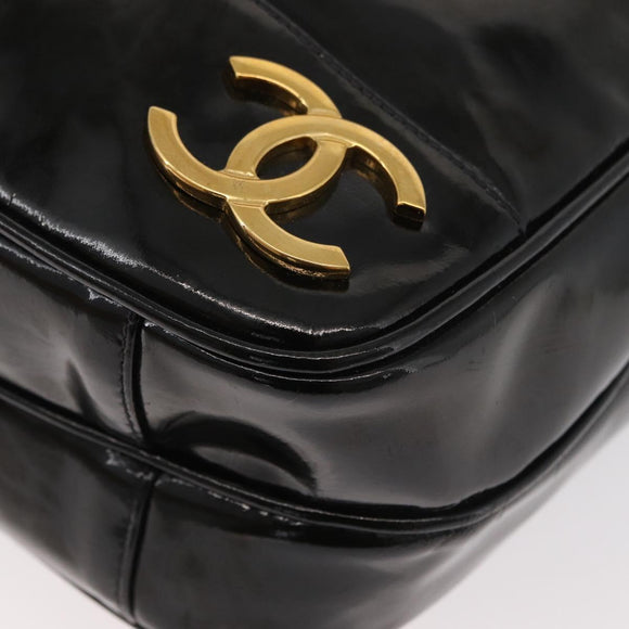 CHANEL Chain Shoulder Bag Patent Leather Black Gold CC Auth bs35342