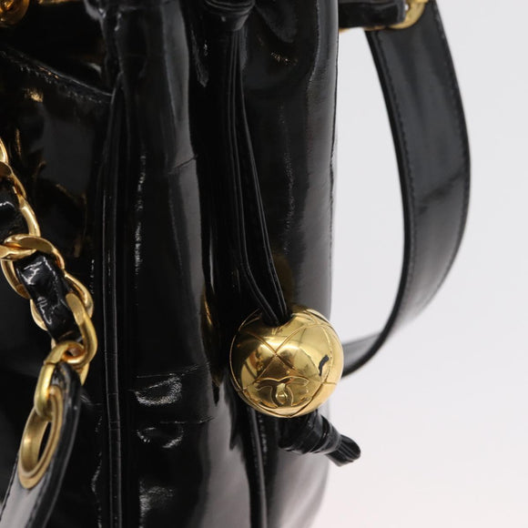 CHANEL Chain Shoulder Bag Patent Leather Black Gold CC Auth bs35342