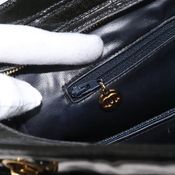 CHANEL Chain Shoulder Bag Patent Leather Black Gold CC Auth bs35342