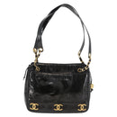 CHANEL Chain Shoulder Bag Patent Leather Black Gold CC Auth bs35342-2