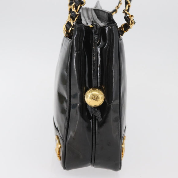 CHANEL Chain Shoulder Bag Patent Leather Black Gold CC Auth bs35342