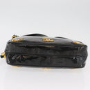 CHANEL Chain Shoulder Bag Patent Leather Black Gold CC Auth bs35342-5