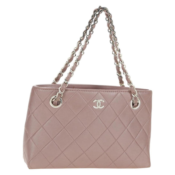CHANEL Matelasse Chain Hand Bag Leather Pink Silver CC Auth bs35344V