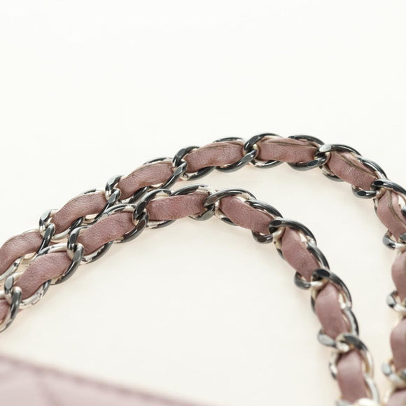 CHANEL Matelasse Chain Hand Bag Leather Pink Silver CC Auth bs35344V