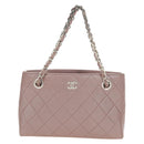 CHANEL Matelasse Chain Hand Bag Leather Pink Silver CC Auth bs35344V-2