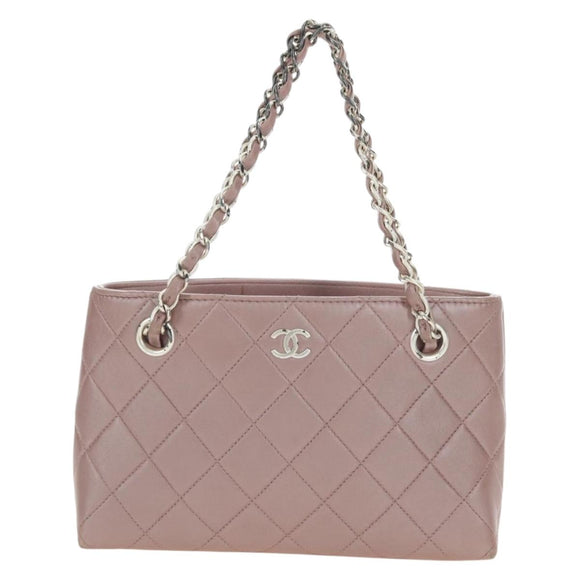 CHANEL Matelasse Chain Hand Bag Leather Pink Silver CC Auth bs35344V