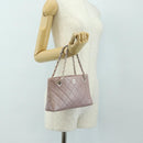 CHANEL Matelasse Chain Hand Bag Leather Pink Silver CC Auth bs35344V-26