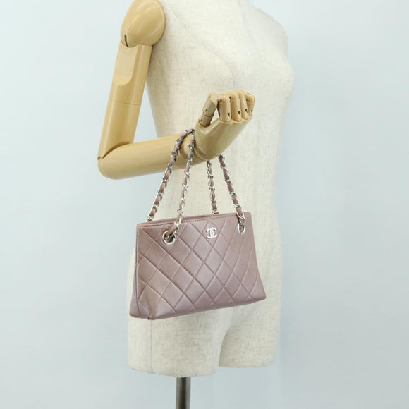 CHANEL Matelasse Chain Hand Bag Leather Pink Silver CC Auth bs35344V
