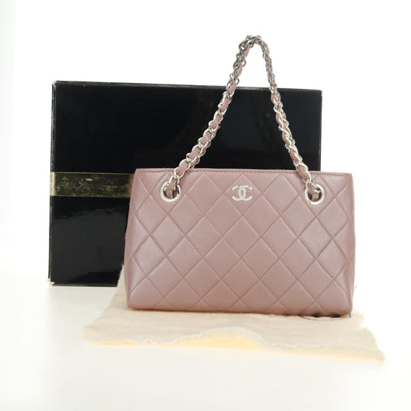 CHANEL Matelasse Chain Hand Bag Leather Pink Silver CC Auth bs35344V