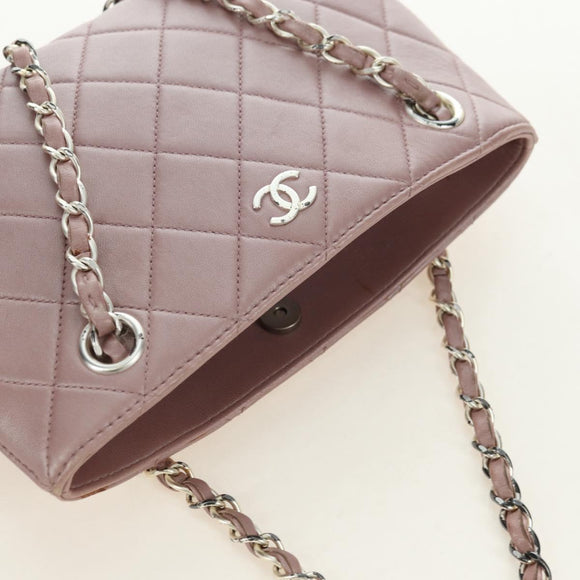 CHANEL Matelasse Chain Hand Bag Leather Pink Silver CC Auth bs35344V