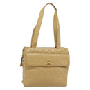 CHANEL Matelasse Tote Bag Patent Leather Beige Gold CC Auth bs35345-1