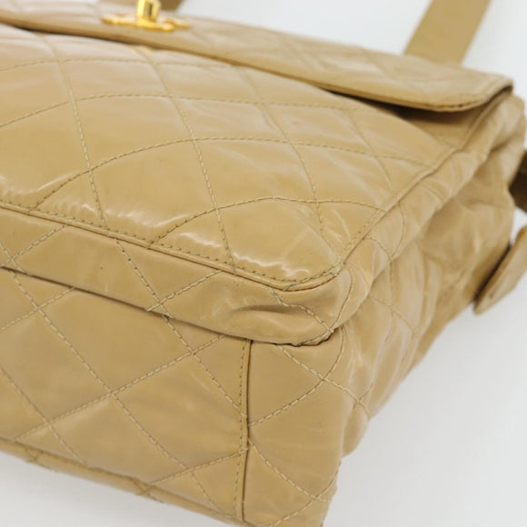 CHANEL Matelasse Tote Bag Patent Leather Beige Gold CC Auth bs35345