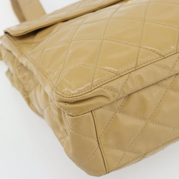 CHANEL Matelasse Tote Bag Patent Leather Beige Gold CC Auth bs35345