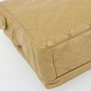 CHANEL Matelasse Tote Bag Patent Leather Beige Gold CC Auth bs35345-13