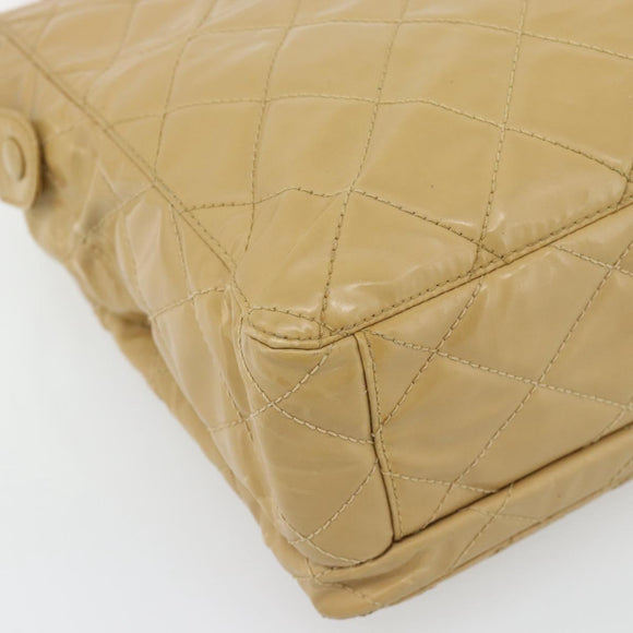 CHANEL Matelasse Tote Bag Patent Leather Beige Gold CC Auth bs35345