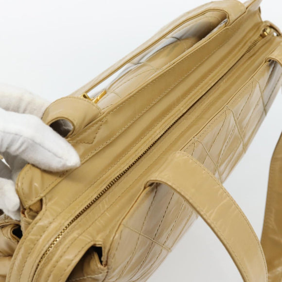 CHANEL Matelasse Tote Bag Patent Leather Beige Gold CC Auth bs35345