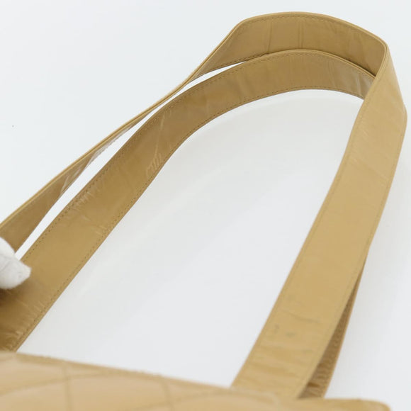CHANEL Matelasse Tote Bag Patent Leather Beige Gold CC Auth bs35345