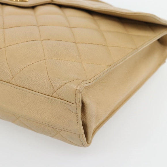 CHANEL Matelassé Business Tas Kaviaarleer Beige Goud CC Auth bs35346