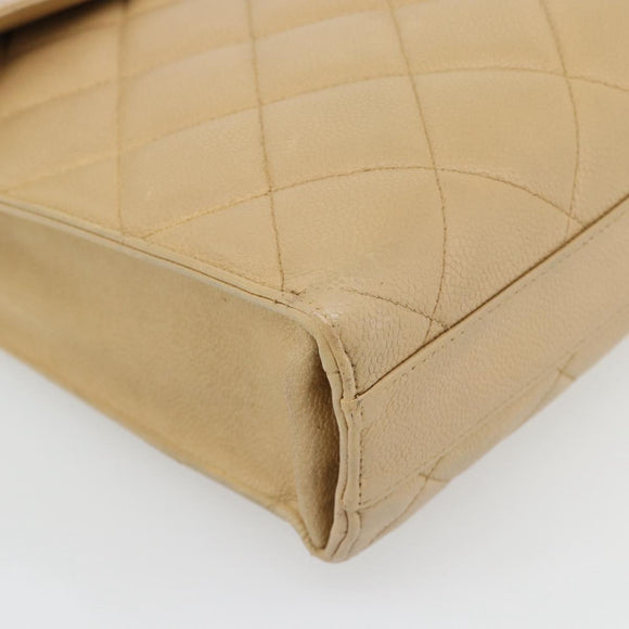 CHANEL Matelassé Business Tas Kaviaarleer Beige Goud CC Auth bs35346