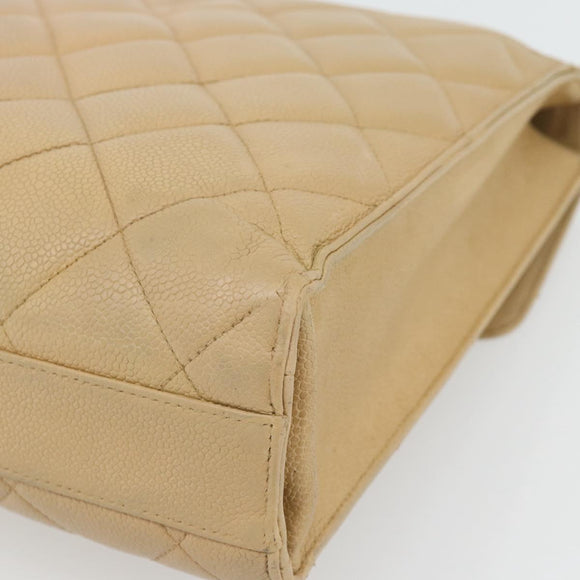 CHANEL Matelassé Business Tas Kaviaarleer Beige Goud CC Auth bs35346