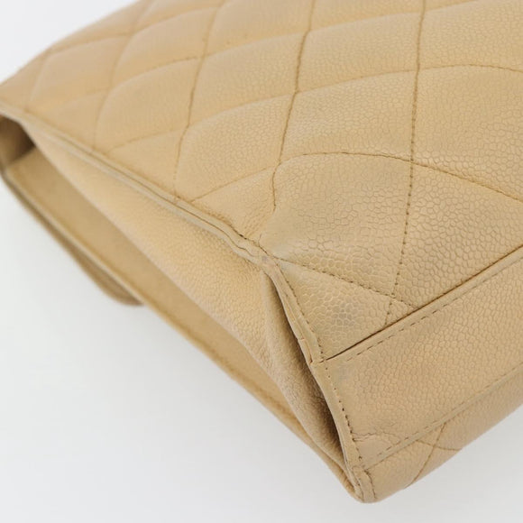 CHANEL Matelassé Business Tas Kaviaarleer Beige Goud CC Auth bs35346