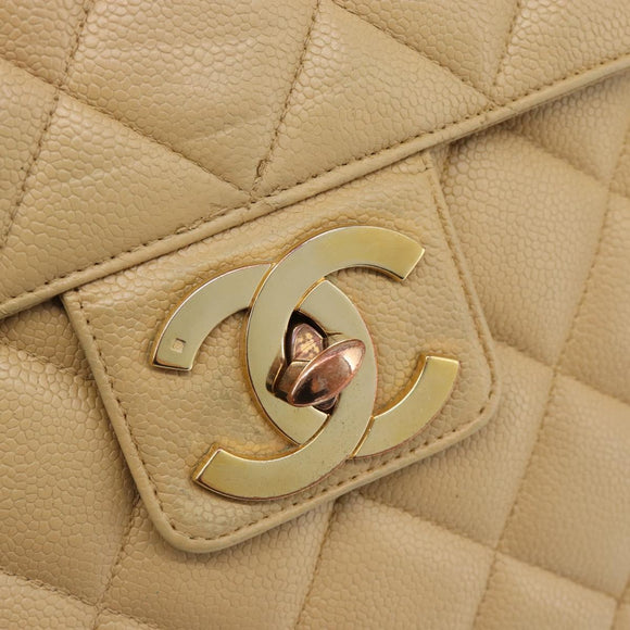 CHANEL Matelassé Business Tas Kaviaarleer Beige Goud CC Auth bs35346